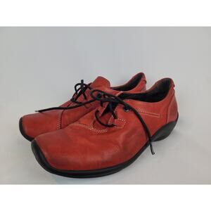 Wolky Women's Rosa Red Lace Up Casual Walking Loafers Size EU 38 US 7
